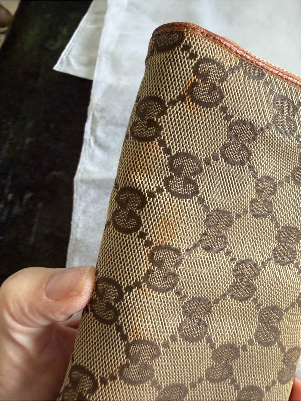 REHAB-Gucci Signature Beige & Brown GG Canvas Zip Around Wallet - Picture 8 of 10